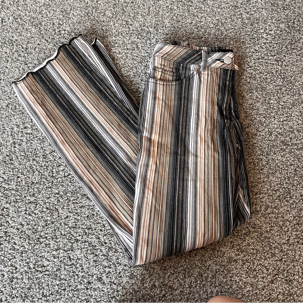 bebe striped flare jeans